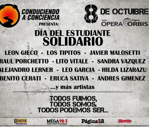 Conduciendo a Conciencia presenta el concierto solidario por el Da Del Estudiante, con la presencia de muchos artistas.